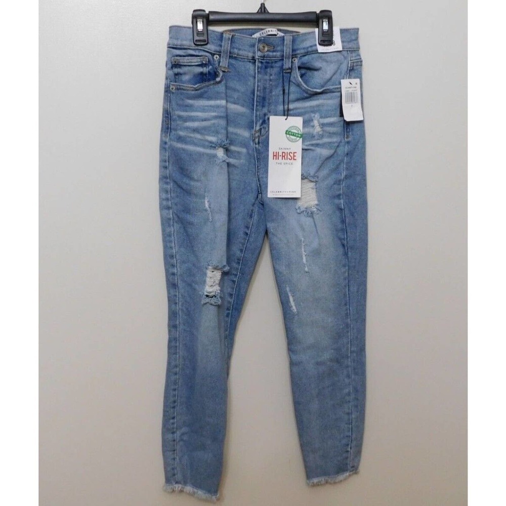 JR490 Celebrity Pink Juniors' High Rise Ripped Cartograph Skinny Jeans Size 7